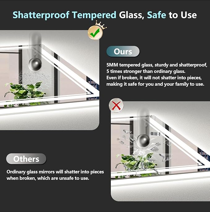 72x40 LED Bathroom Mirror with Lights, Backlit and Front Lit Anti-Fog Lighted - Image 7