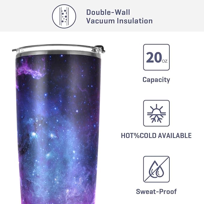 Tumbler Stainless Steel Vacuum Insulated Cup Double Walled, Simple Thermos Universe Galaxy Nebula Space Travel Mug for Coffee, Beverages, Tea with Straw and Lid