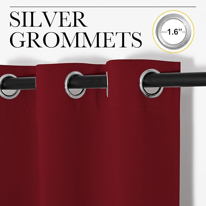 NICETOWN Burgundy Red Blackout Curtains 48 inches Length - Image 2