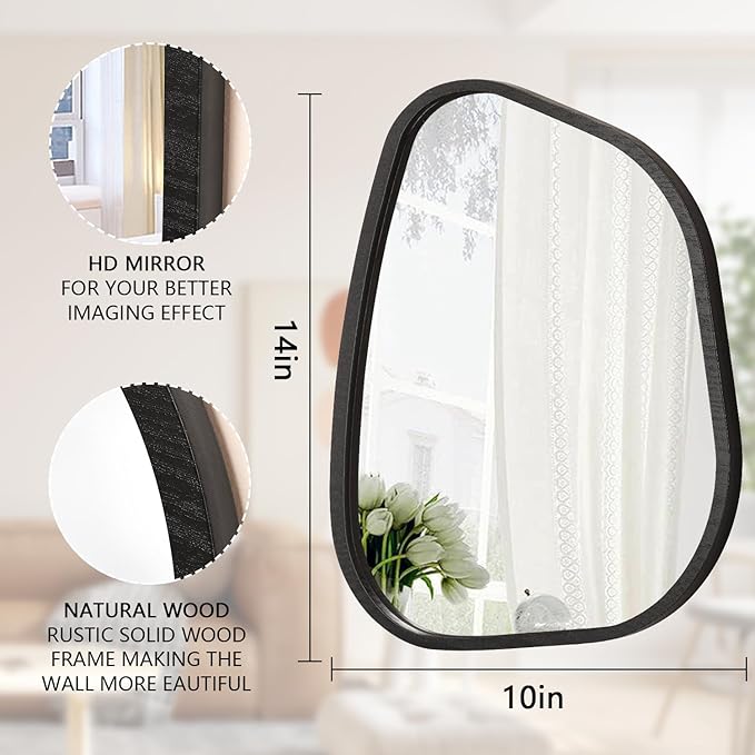 Irregular Wall Mirror Asymmetrical White Mirror Modern Wood Frame Unique Shape - Image 7