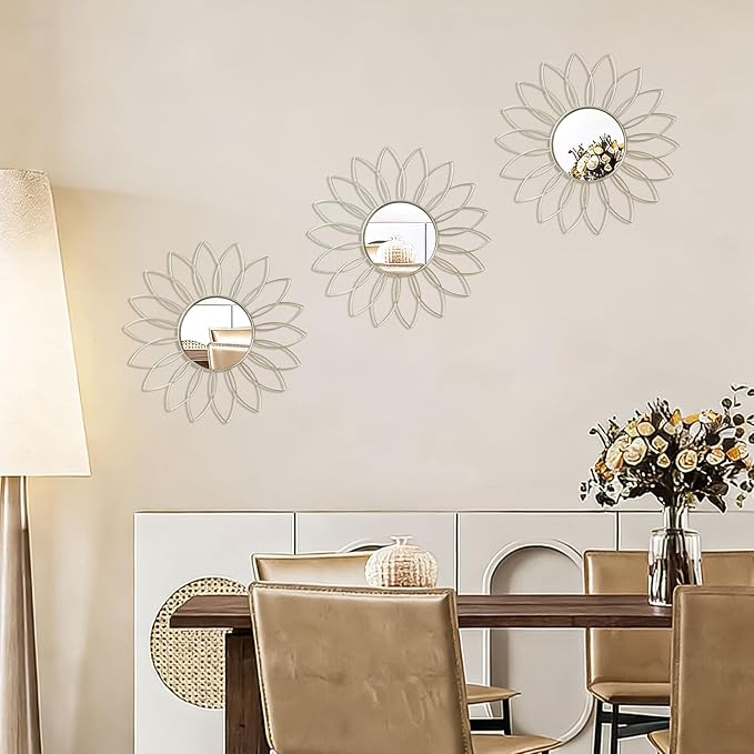3 Pack Metal Mirrors for Wall Sunburst Wall Mirrors Home Décor Decorative - Image 3