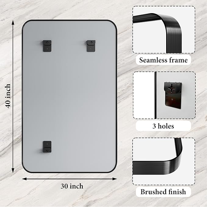 40X30 Inch Black Metal Framed Bathroom Mirror - Image 4