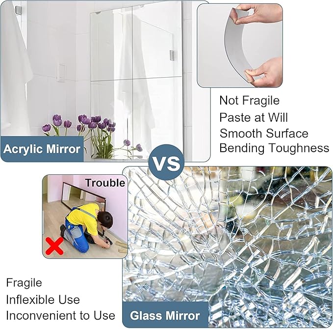 JUNEBRUSHS 4 Pack Self Adhesive Acrylic Mirrors, 12x 16 Inch Mirrors Tiles - Image 5