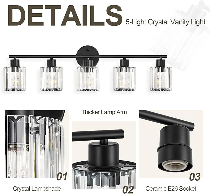 Crystal Bathroom Light Fixtures, Bathroom Lighting Fixtures Over Mirror - Image 4