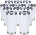 20 oz Tumbler Stainless Steel Tumblers Bulk with Lid Double Wall Insulated Coffee Tumbler Cups for Hot & Cold Drinks Powder Coated Travel Coffee Tumbler Mug Metal (White, 12 pack)