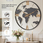Pytha Sight 24 Inch Large Wall Clock, Modern Decorative Big World Map - Image 2