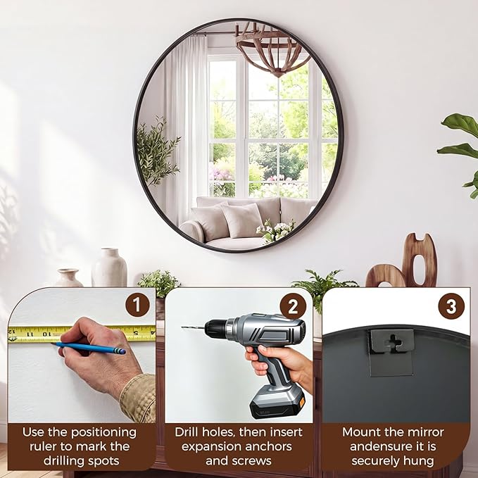NEWBULIG 30 Inch Round Wall Mirror, Bathroom Mirror - Image 7
