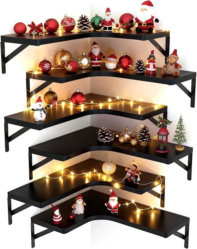 LEOPO Corner Floating Shelves Wall Mounted Set of 6, Corner Wall Shelves Rustic by FinestHomeDecor