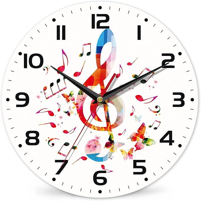 Clock for Living Room, Colorful Music Notes Wall Clock, Contemporary Home Decor by DEMACYA