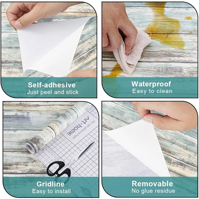 Arthome 17''x120'' Blue Rustic Wood Paper Self-Adhesive Removable Peel and - Image 6