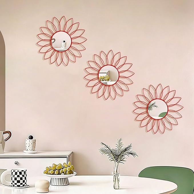 3 Pack Metal Mirrors for Wall Sunburst Wall Mirrors Home Décor Decorative - Image 3