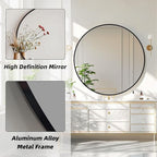 Round Black Mirror, 30 Inch Circle Black Mirror, Metal Frame Round Wall Mounted - Image 2