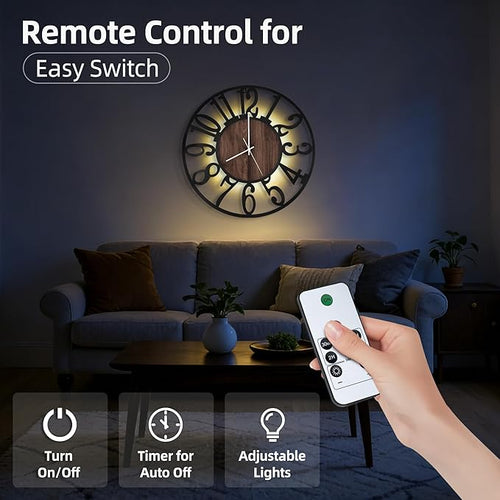 24'' Silent Wall Clock with Adjustable Night Light, Glow in The Dark Decorative - Image 2