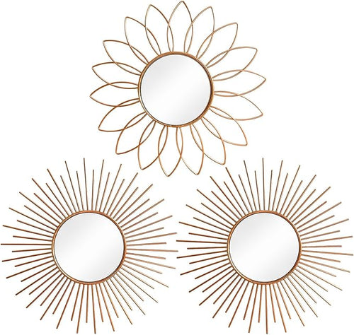 3 Pack Metal Mirrors for Wall Sunburst Wall Mirrors Home Décor Decorative by Uaussi