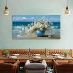 Vintage Flowers Canvas Wall Art White Blossom Painting Retro Flowers in Blue - Image 4