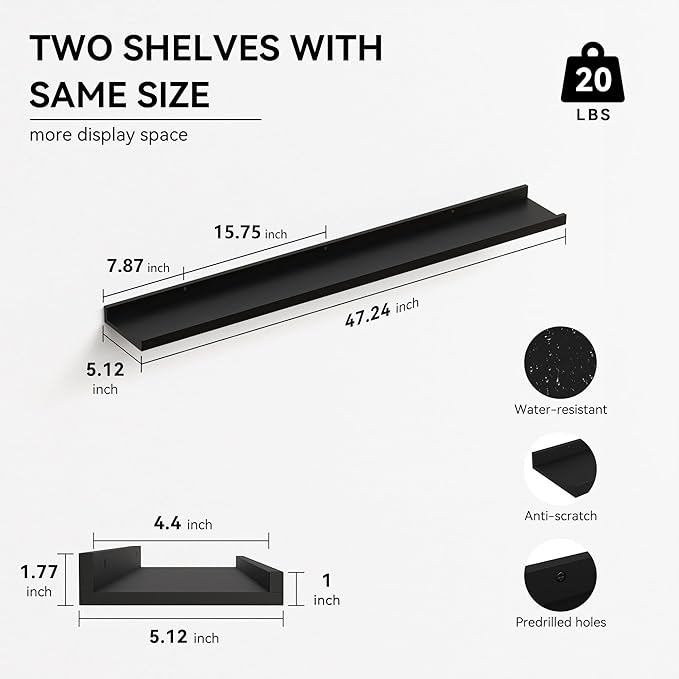 Boswillon 47.2 Inches Long Floating Shelves Wall Mounted, 2 Set Modern Wall - Image 3