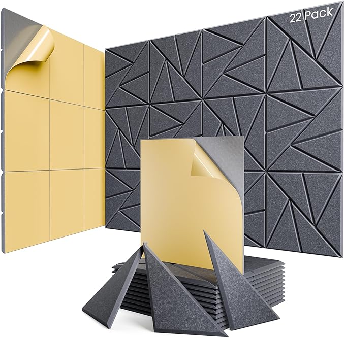 22 Pack Acoustic Panels with Self-Adhesive, Sound Panels High Density, by ROOME