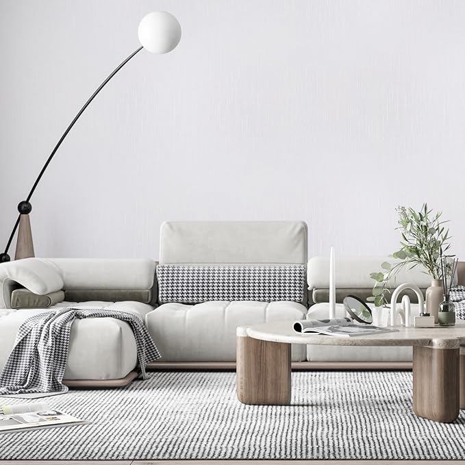Grasscloth Peel and Stick Wallpaper White Gold Wallpaper 15.7"x 1181" Linen - Image 2