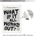 Retro Black And White Newspaper Poster What If It All Works Out Canvas Wall Art - Image 3