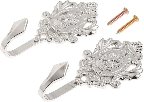 2Pcs Wall Hooks Silver Rose Pattern Carved Vintage Drapery Clothes Key Hook by Hicello