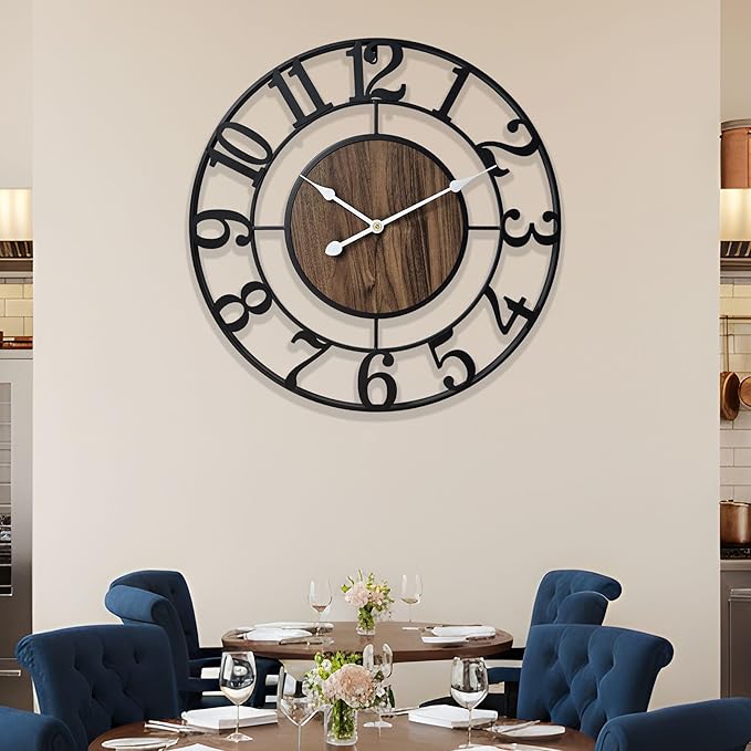Large Metal Wall Clock, 24 Inch Retro Decorative Silent, Non Ticking, Battery - Image 6