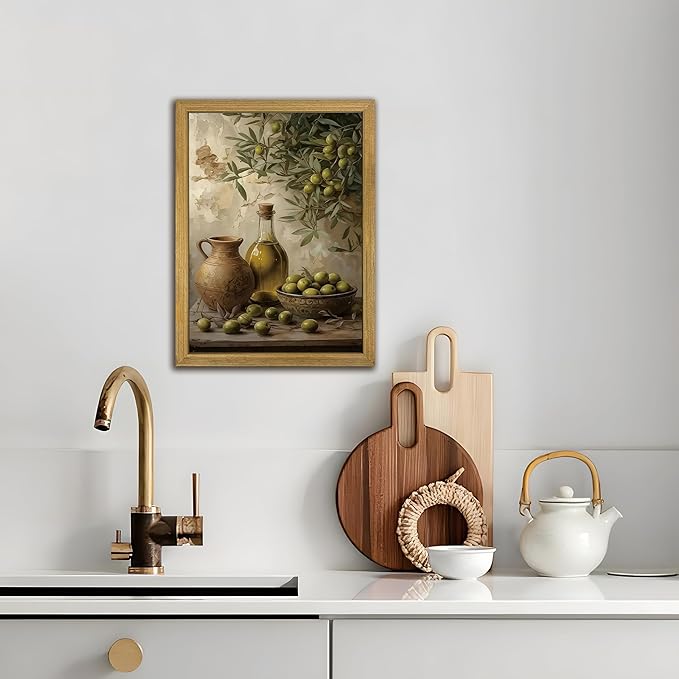 Wood Framed Olive Kitchen Wall Art, Vintage Rustic Still Life Canvas Print - Image 8