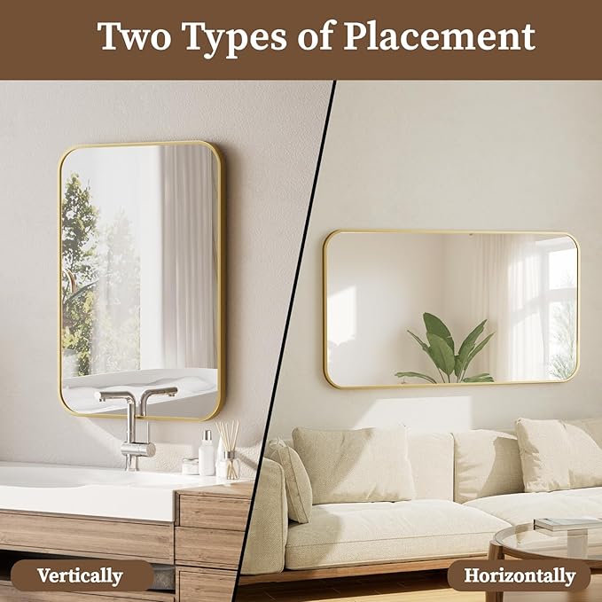 BEAUTYPEAK 20" x 28" Rectangular Aluminum Alloy Frame Wall Mounted Bathroom - Image 4