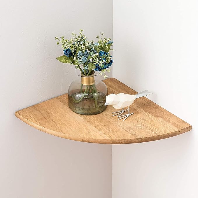 Corner Shelf, 12inch Solid Oak Wood Floating Corner Shelves Wall Mount Round by Coamily