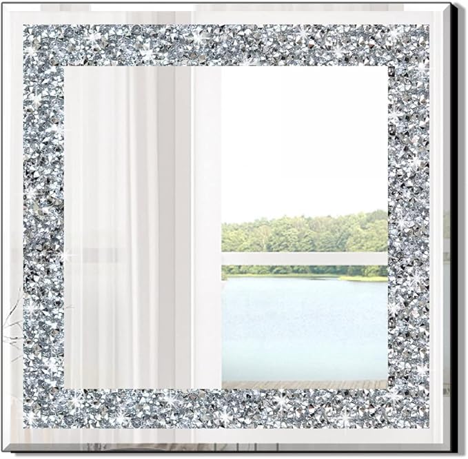 Crystal Crush Diamond Sparkly Square Silver Mirror by QMDECOR