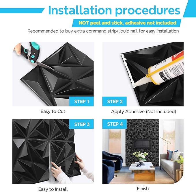 STICKGOO Black 3D Wall Panels for Interior Wall Decor, 33 Pack - Image 7