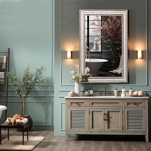 35x23 Inch Boho Wooden Rectangle Mirror - Image 2