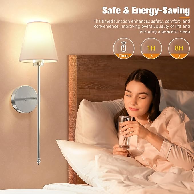 NIORSUN Battery Operated Wall Sconce Set of 2, Brushed Nickel Rechargeable Wall - Image 6