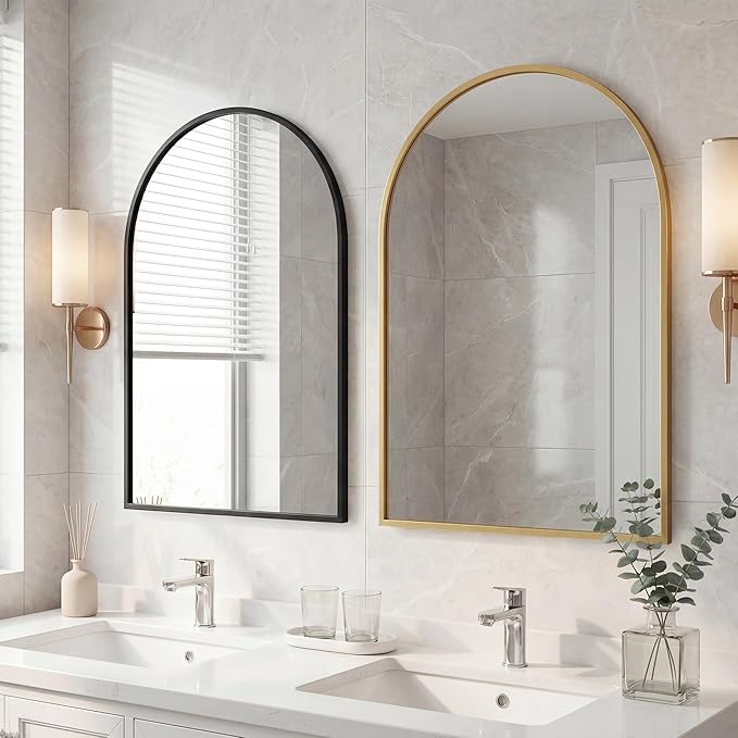 OLIXIS 24x36 Inch Arched Gold Bathroom Mirror - Image 2