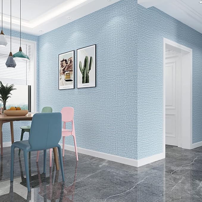 Yancorp 24"x120" Textured Fabric Light Blue Wall Paper Faux Grasscloth Peel and - Image 3