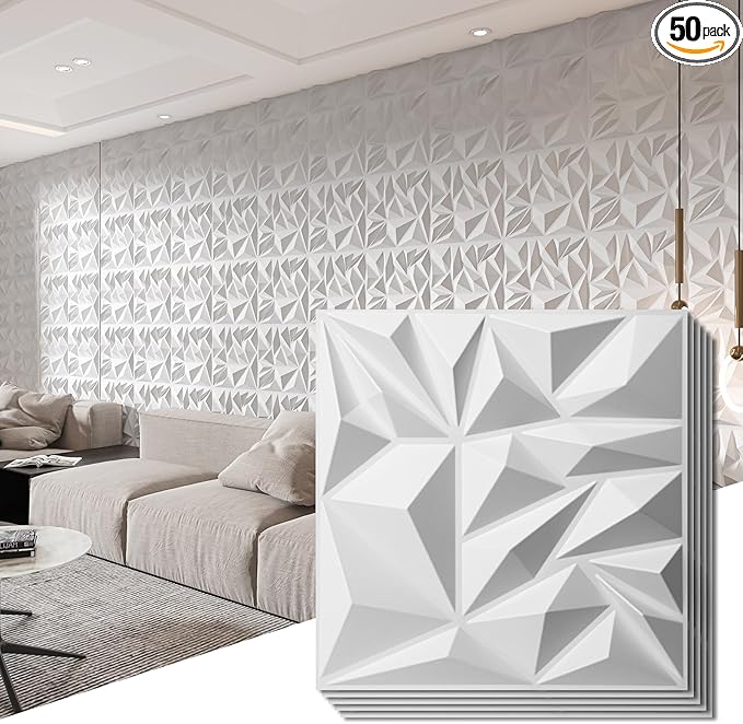 Art3d 50-Pack 3D Wall Panels for Interior Wall Decor, Modern Diamond Textured by Art3d