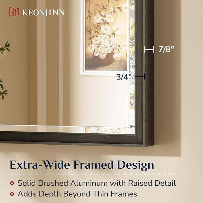 Keonjinn 24" x 30" Black Bathroom Vanity Mirror, HD Tempered Glass, Shatterproof - Image 3