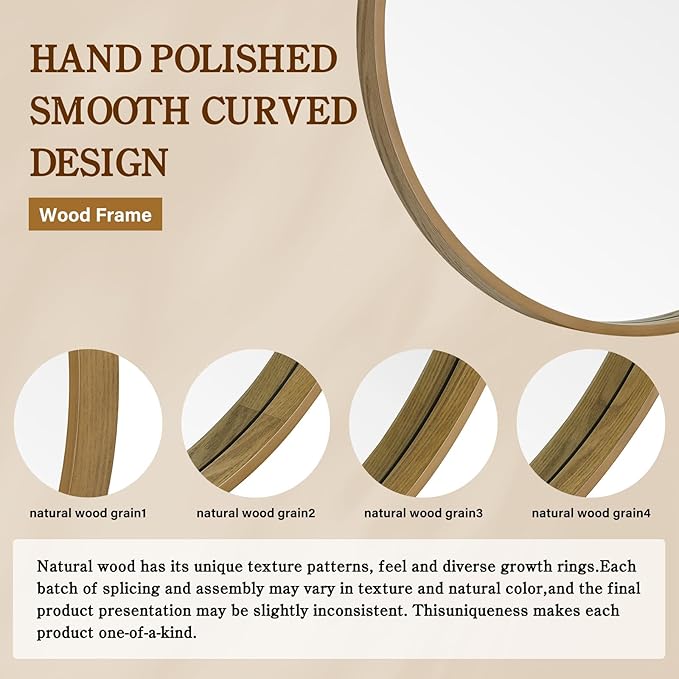 WallBeyond Round Mirror with Wood Frame - Image 7
