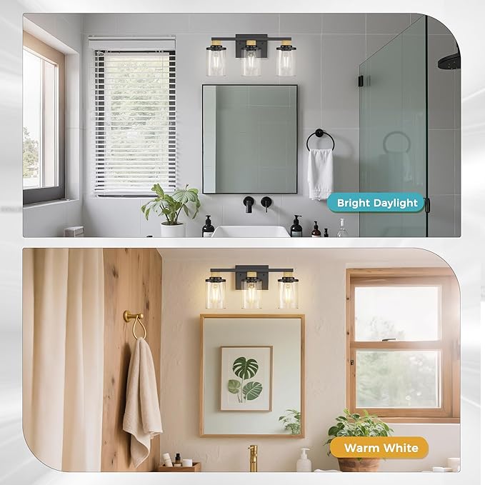 DORESshop 17 Inch Bathroom Light Fixtures, 3-Light Black & Rope Bathroom - Image 3