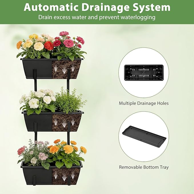 OYEAL Railing Planter Box 3 Tier Vertical Window Boxes Planter Outdoor - Image 4