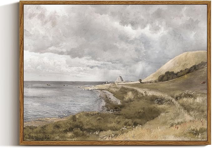 InSimSea Framed Canvas Wall Art Vintage Decor, Coastal Wall Art Danish Coast by InSimSeaArt
