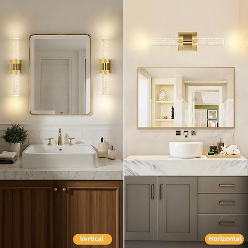 18 Inch Bathroom Sconces Set of 2, 3 Color Temperature Bubble Crystal Led Wall - Image 2