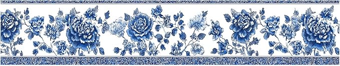 Blue Floral Wallpaper Border 196x4 Inch Vintage Peel and Stick Wall Border - Image 2