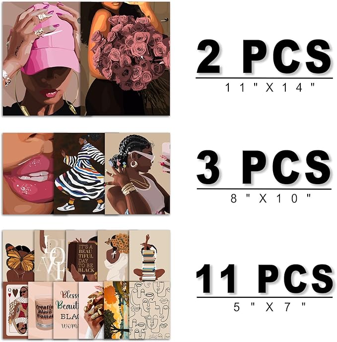 ANERZA 16 PCS Black Girl Wall Art Decor, African American Gallery Wall Prints - Image 2