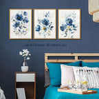 KISSFOX Framed Colorful Wildflower Blue Canvas Wall Art Set Of 3 Flowers - Image 7