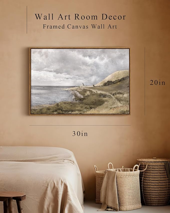 InSimSea Framed Canvas Wall Art, Large Coastal Painting, Vintage Decor - Image 4