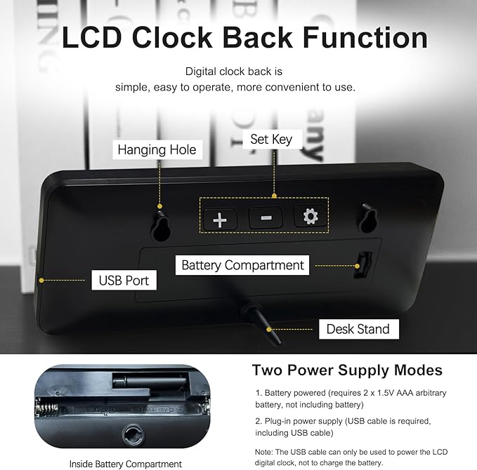 JoFomp LCD Digital Wall Clocks Battery Operated, 8.5" Modern Wall Clocks - Image 4
