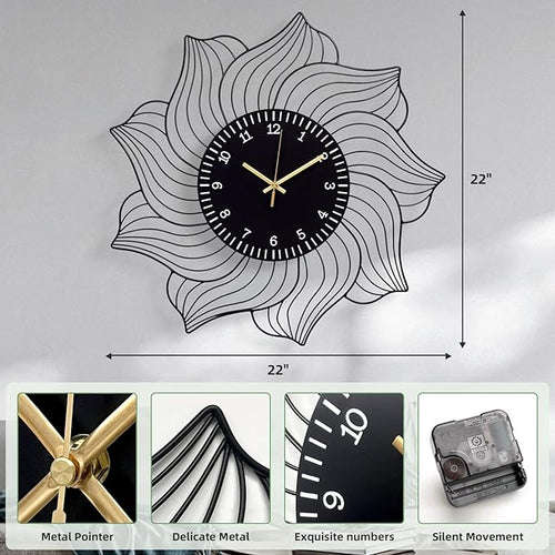 22 Inch Flower Wall Clock, Silent Non-Ticking Battery Operated Modern - Image 2
