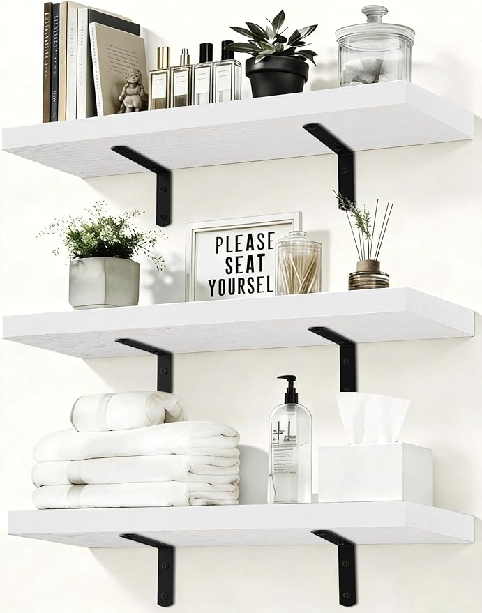 Easy Install Floating Shelves, 15.7 Inch Wall Mounted Wood Shelf, Hanging Shelf by Unknown