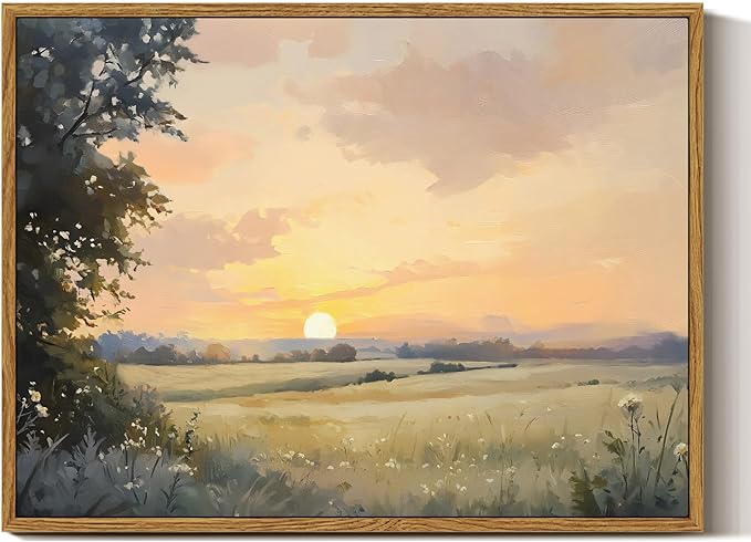 InSimSea Framed Canvas Wall Art, Vintage Wall Decor, Fall Landscape Watercolor by InSimSeaArt