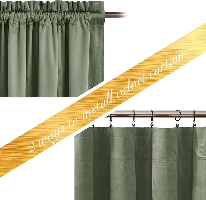 NICETOWN Sage Green Velvet Curtains 54 inches Long 2 Panels - Image 3
